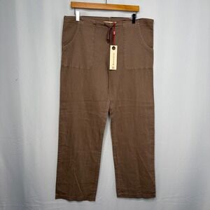 Wearables Womens‎ XL Brown Linen Cotton Drawstring Straight Leg Pants 22562W NEW